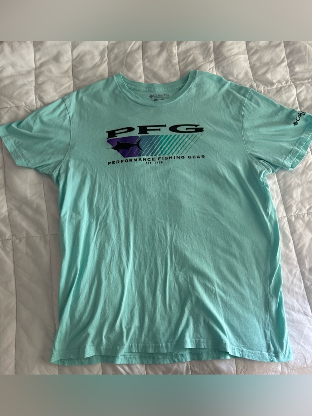 Columbia Men’s PFG Short Sleeve Tee in Seafoam Blue Size Large